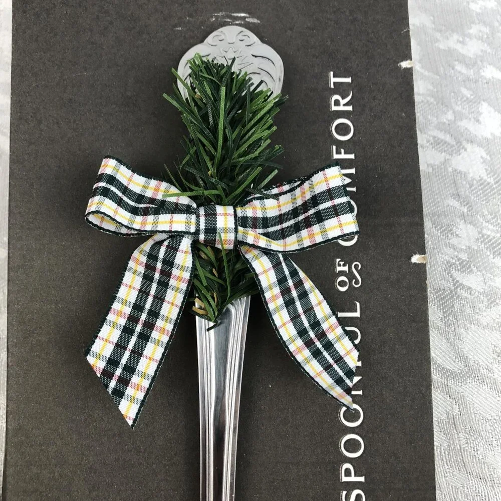 Spoonful of Comfort Stainless Steel 9-Inch Serving Ladle w/ Plaid Ribbon Bow NWT